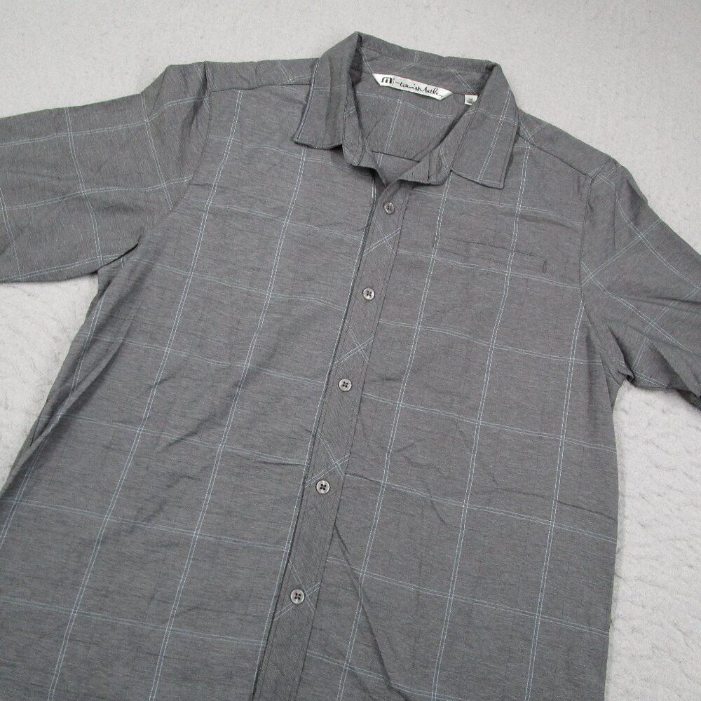 Travis Mathew Shirt Mens Medium Gray Check Short Sleeve Performance Casual Work - Picture 2 of 7